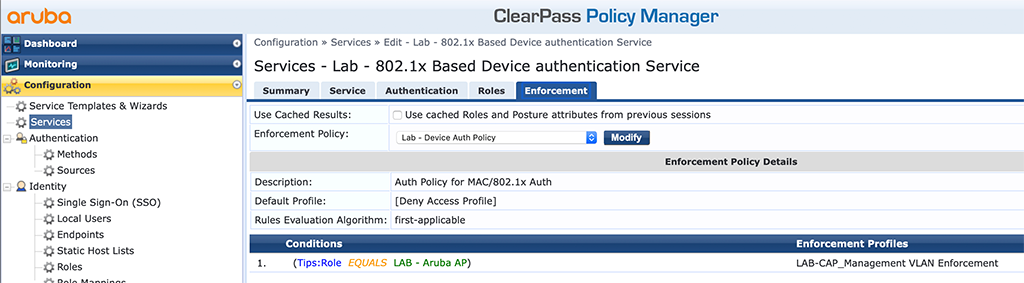 Campus AP Authentication - Add EAP Auth Service Enforcement