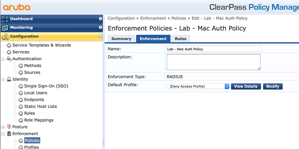 Campus AP Authentication - Add Enforcement Policy