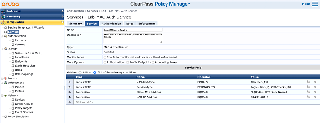 Campus AP Authentication - Add MAC Auth Service