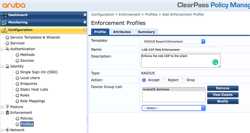 Campus AP Authentication - Add Role Enforcement Profile