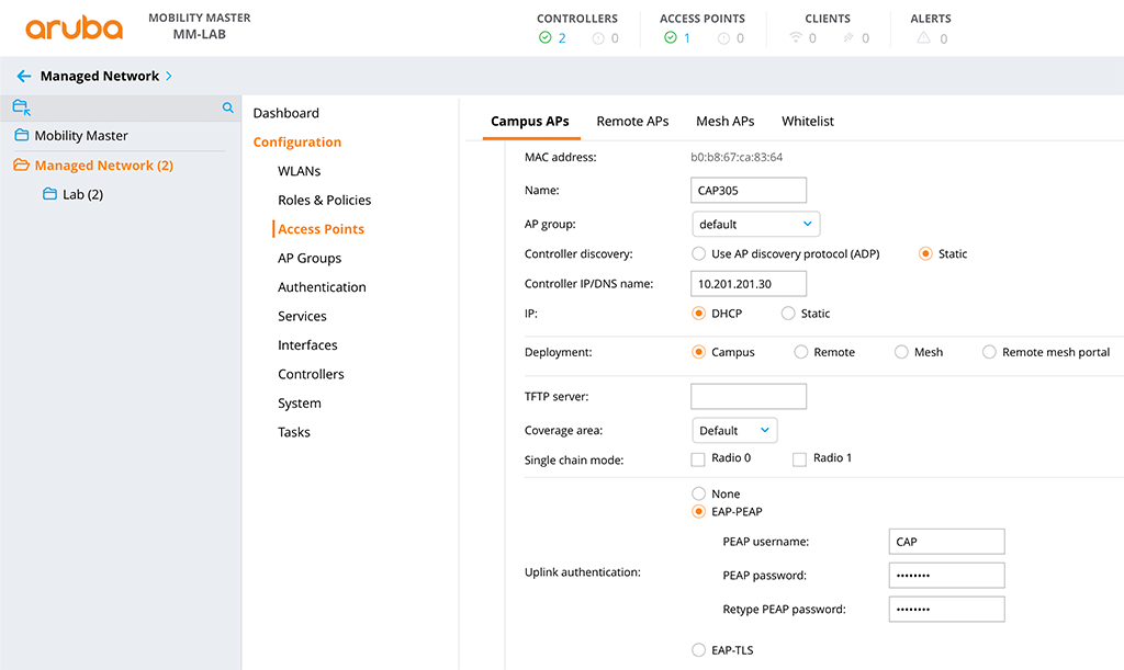 Campus AP Authentication - Provision AP for EAP-PEAP