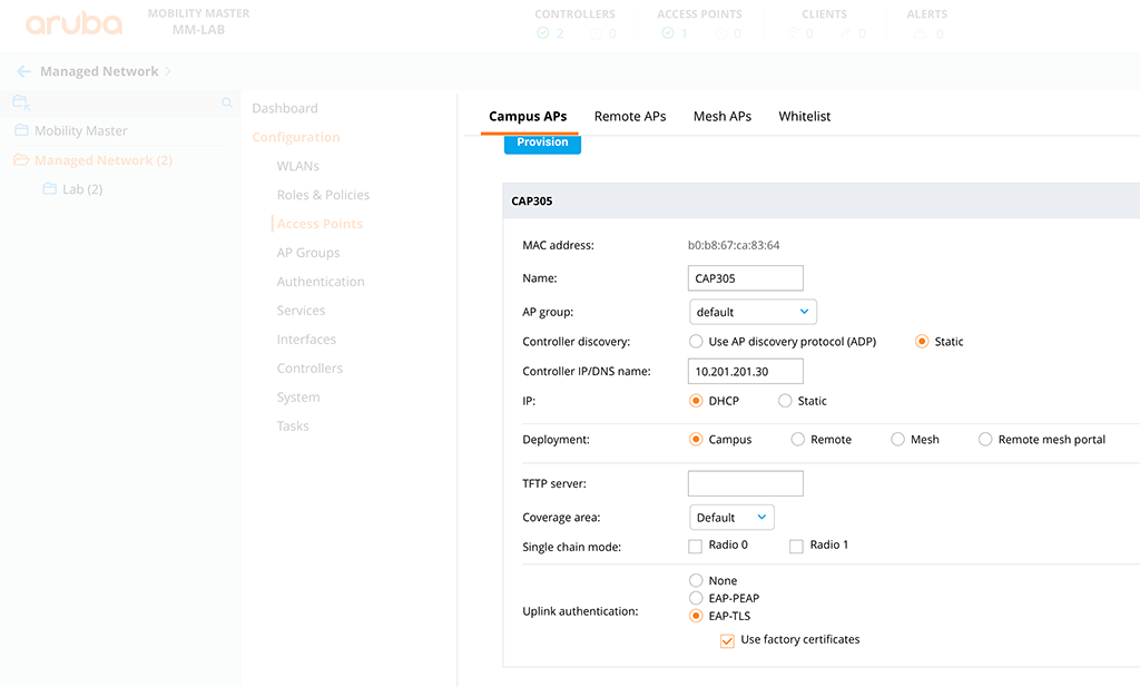 Campus AP Authentication - Provision AP for EAP-TLS