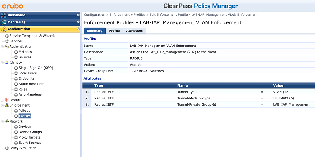 Instant AP Authentication - Add IAP VLAN Enforcement Profile