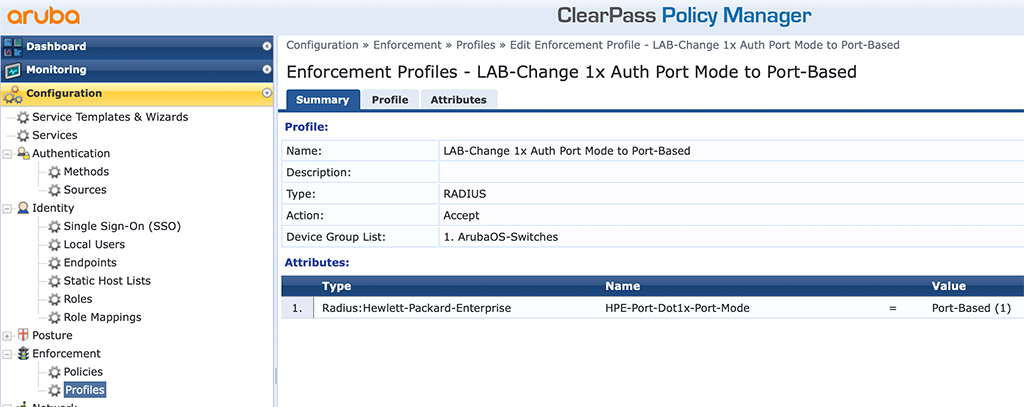 Instant AP Authentication - Add Port DOT1x Mode Enforcement Profile