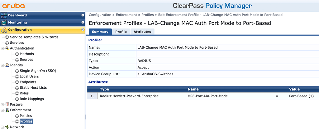 Instant AP Authentication - Add Port Mode Enforcement Profile