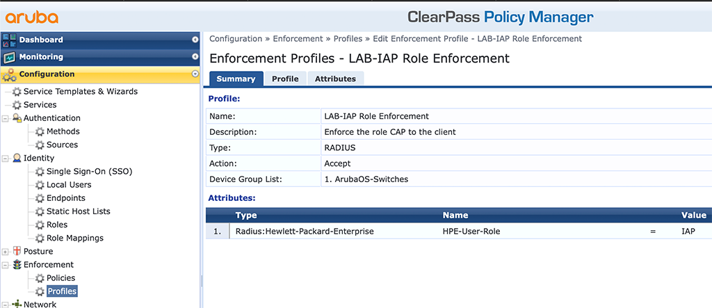 Instant AP Authentication - Add Role Enforcement Profile