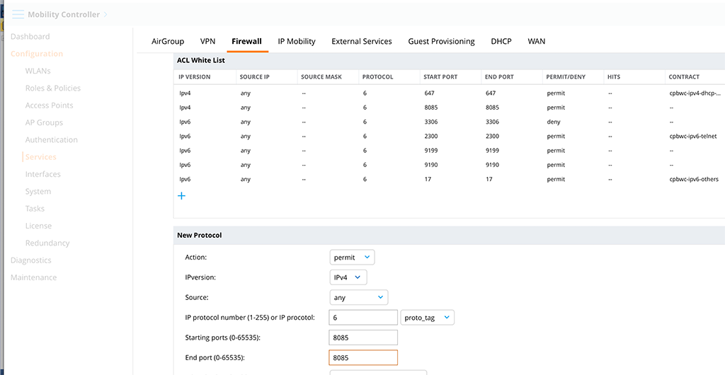 Aruba VIA VPN - Add CP Whitelist Entry