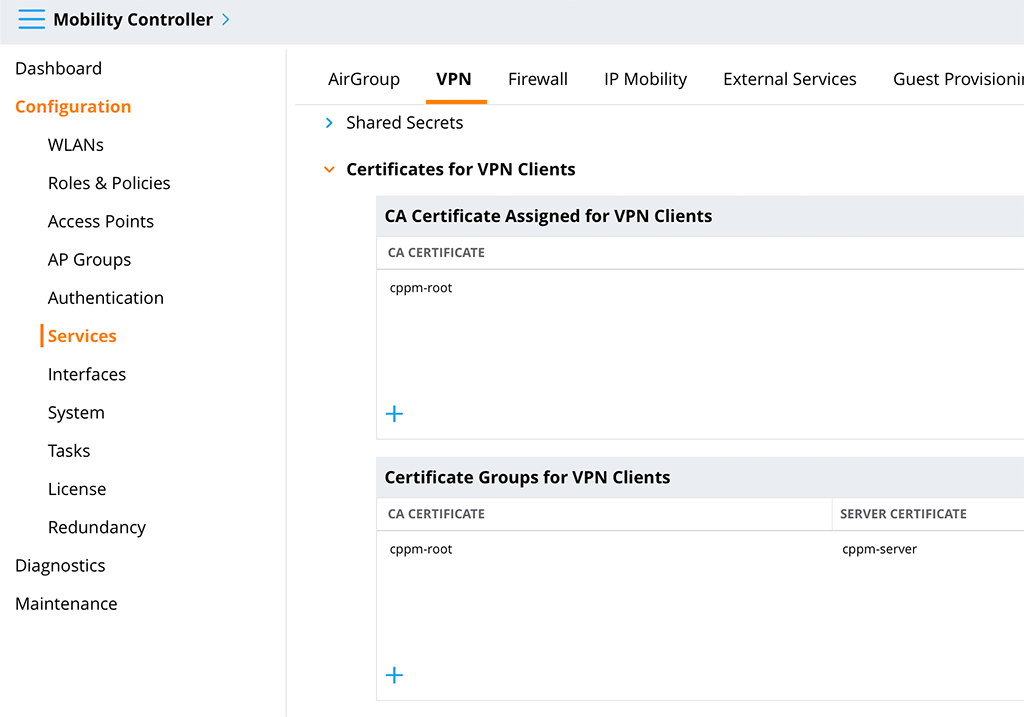 Aruba VIA VPN - Certificate for VPN Clients