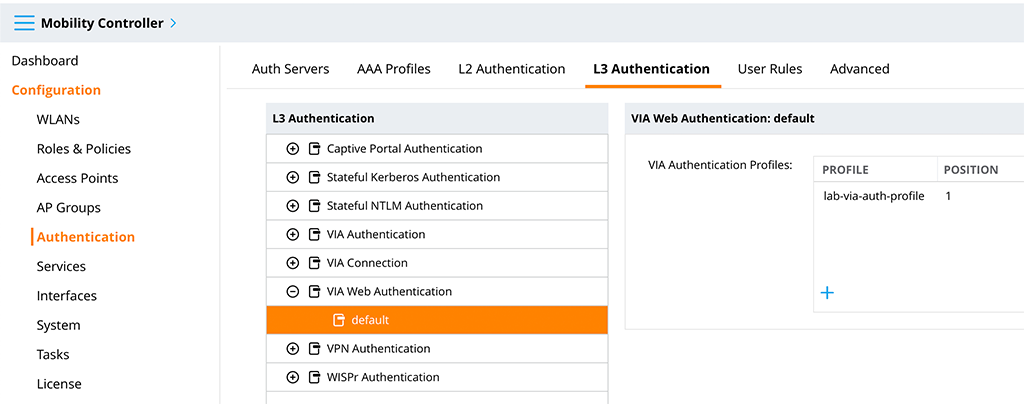 Aruba VIA VPN - VIA Web Authentication