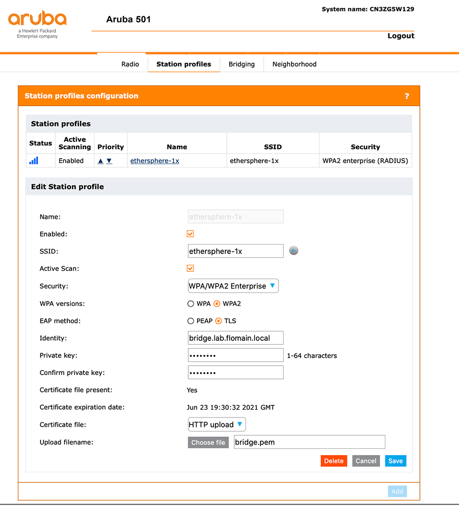 Secure Client Bridge Connection - Modify Station Profile