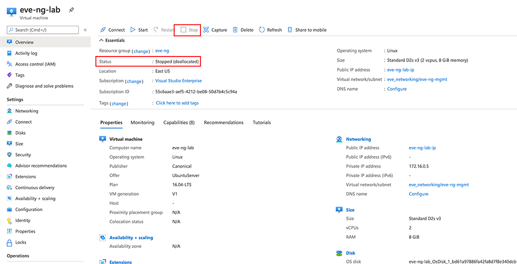 EVE-NG in Azure - Stop VM