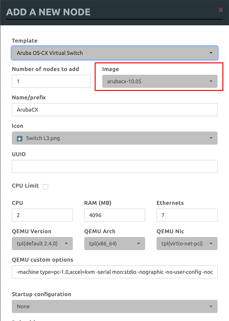 EVE-NG - Add ArubaOS CX Switch