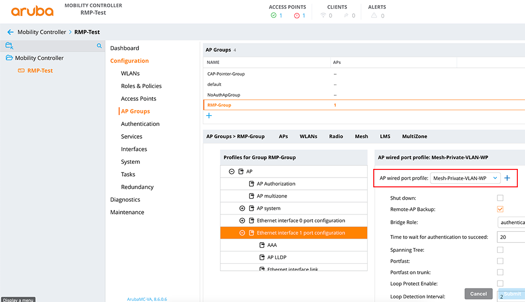 Aruba Remote Mesh - Apply Wired Port Profile