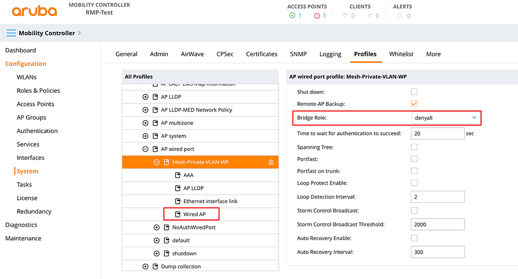 Aruba Remote Mesh - Create AP Wired Port Profile