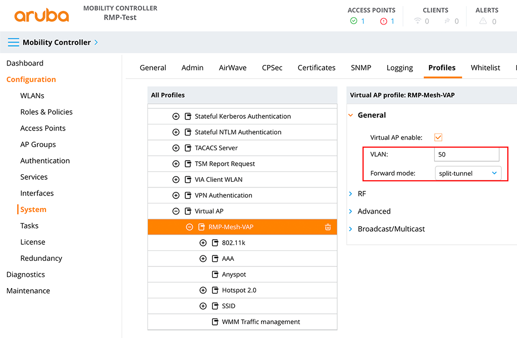 Aruba Remote Mesh - Create Virtual AP Profile