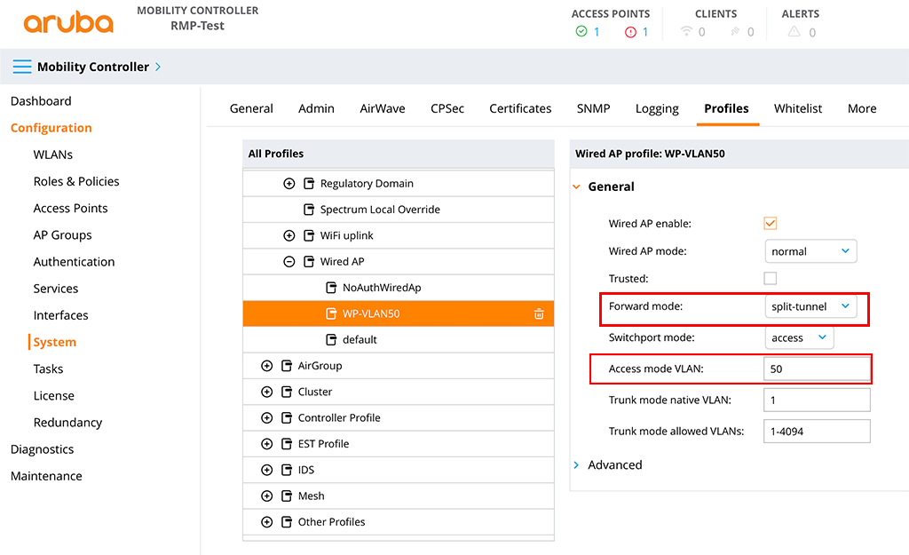 Aruba Remote Mesh - Create Wired AP with MPV