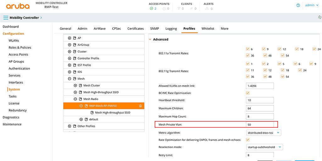 Aruba Remote Mesh - Create the Mesh Radio Profile