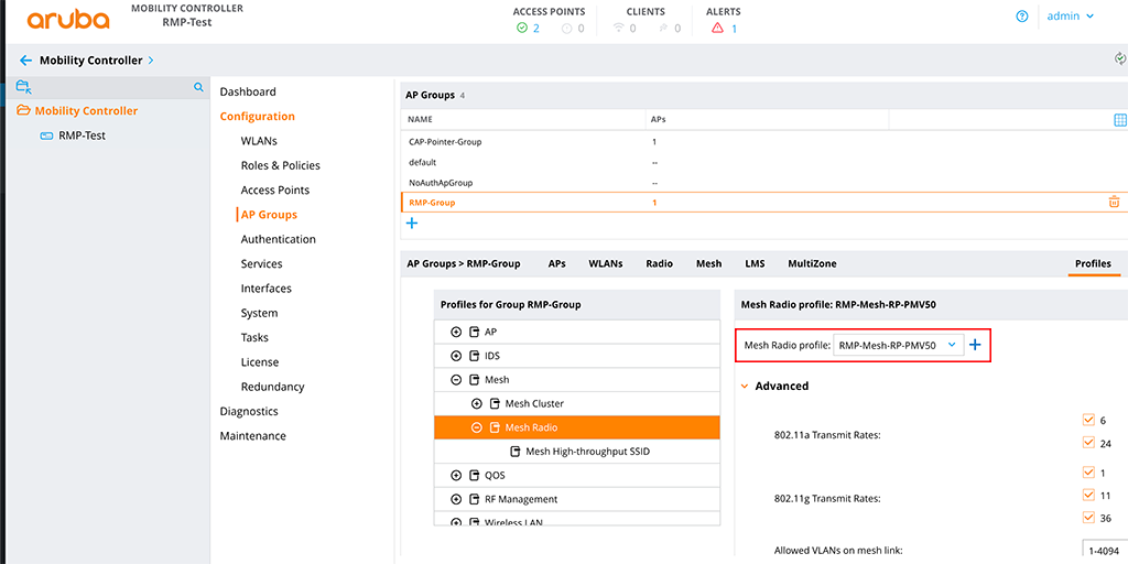 Aruba Remote Mesh - Apply Remote Mesh Radio Profile