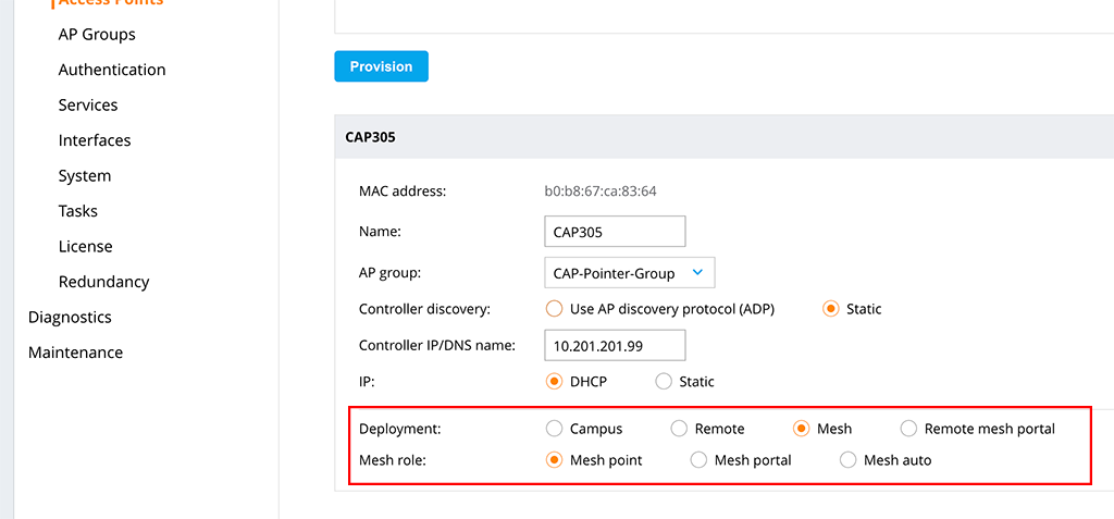 Aruba Remote Mesh - Provision the Aruba Mesh Pointer