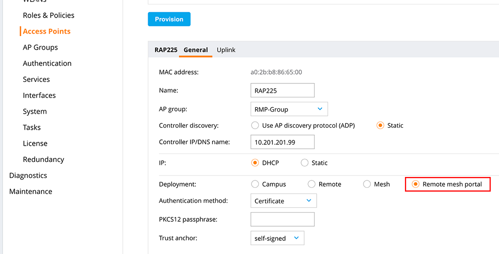 Aruba Remote Mesh - Provision the Aruba Remote Mesh Portal