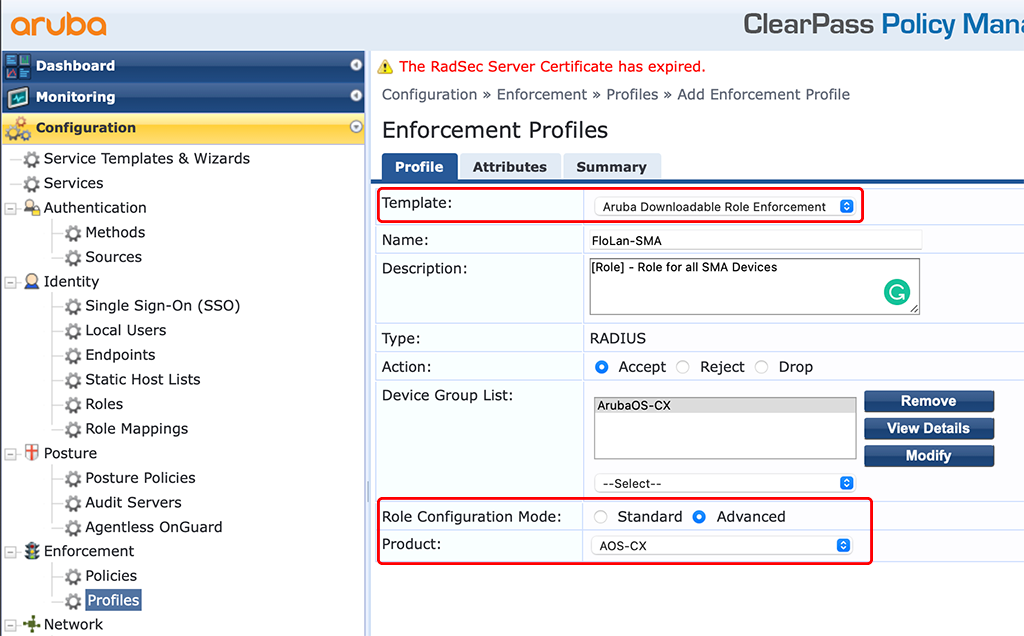 Downloadable User Role - Add DUR Enforcement Profile for CX