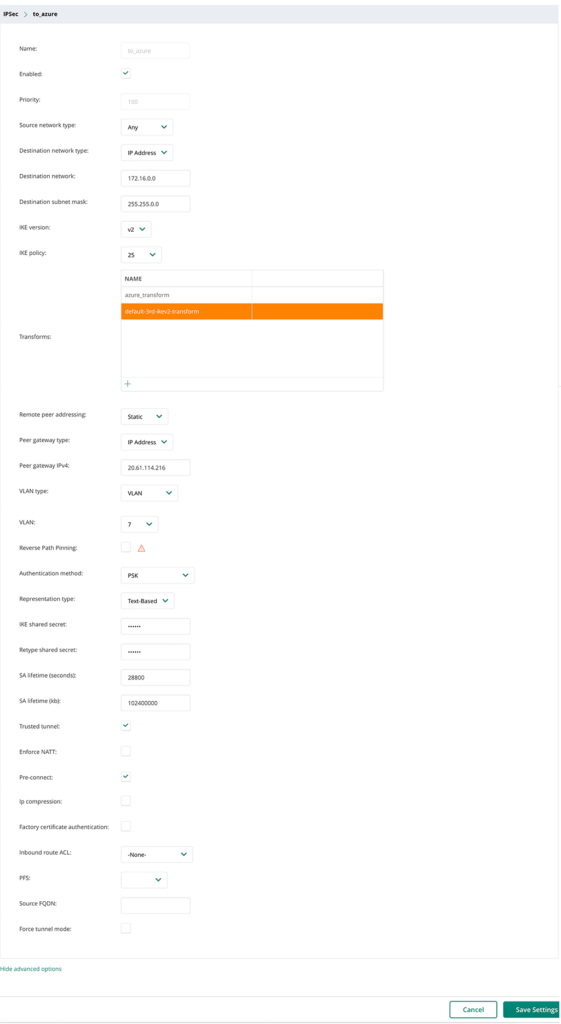 Aruba Gateway Site to Site VPN - Configuration