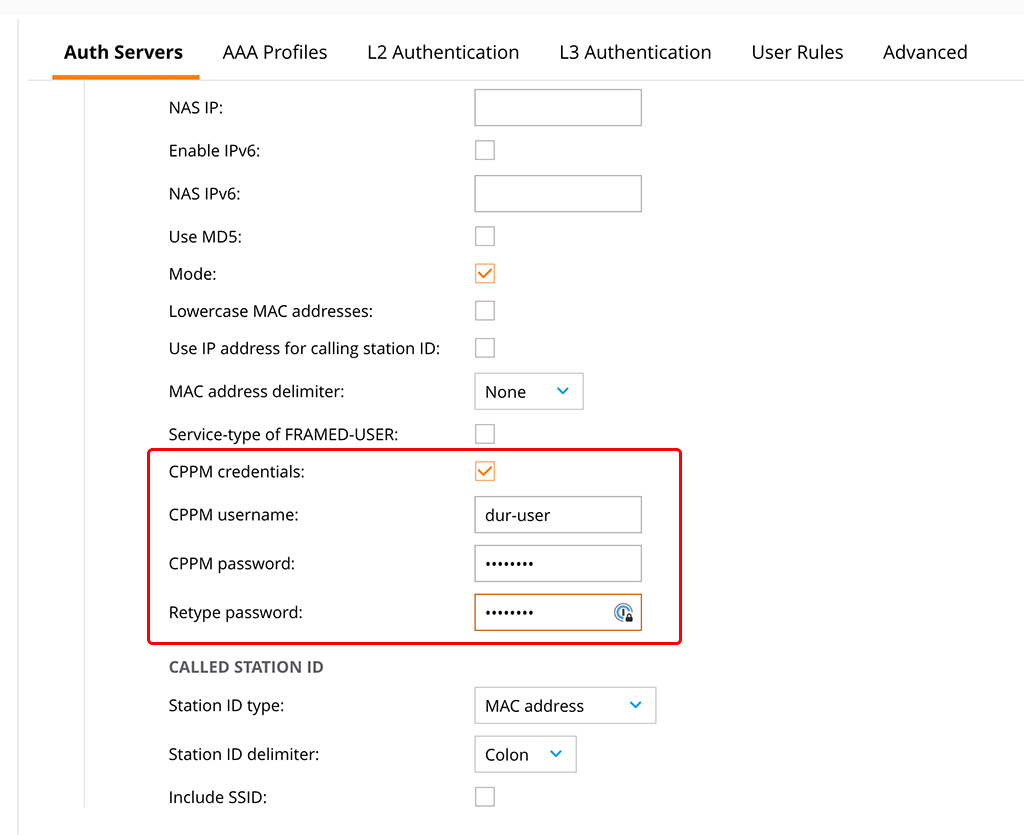 Downloadable User Role - Add CPPM Credentials