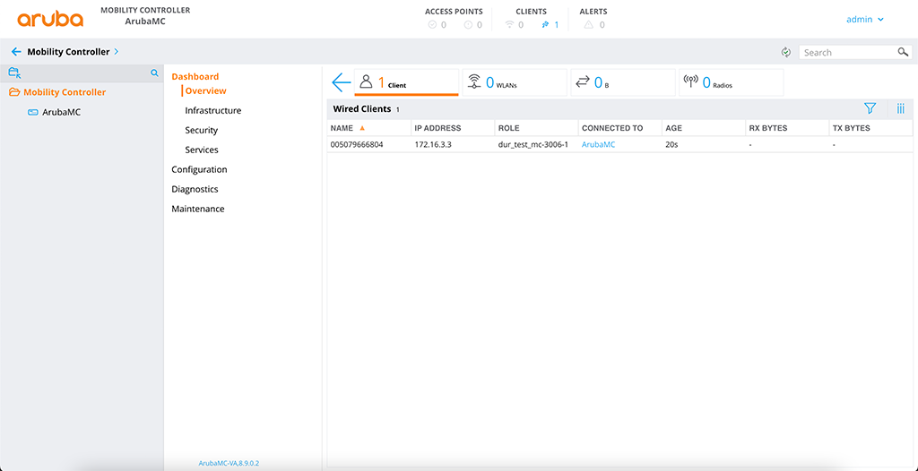 Downloadable User Roles - Client View on the Aruba Controller