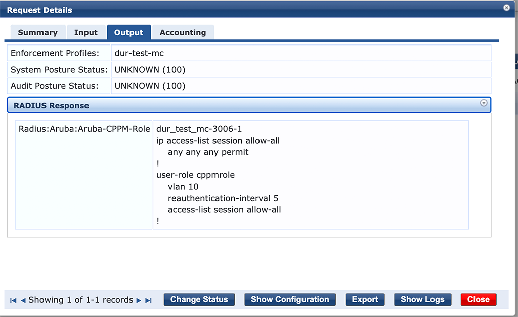 Downloadable User Roles - Radius Response for an Aruba Controller