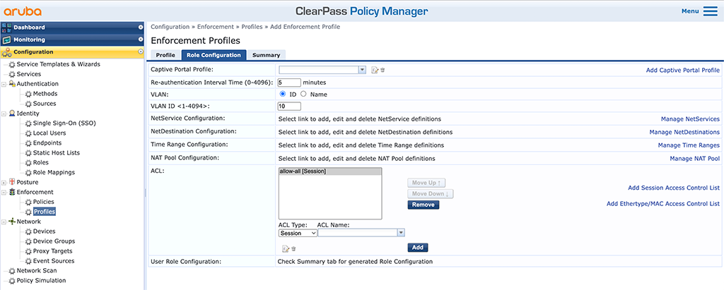 Downloadable User Roles - Role Configuration for Aruba Controller