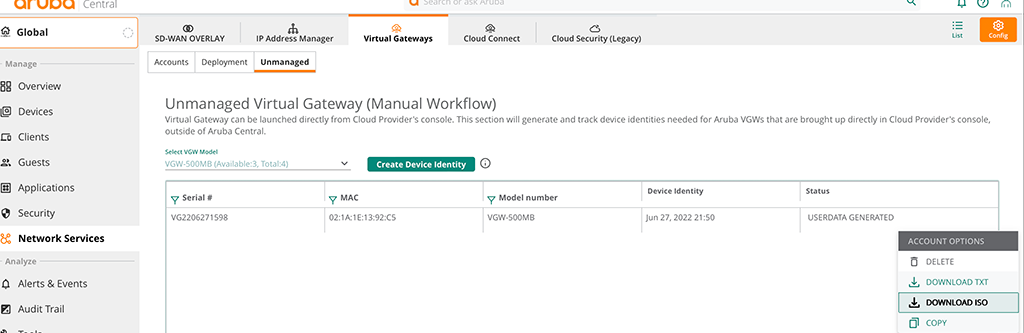 Virtual Gateway - Download Device Identity