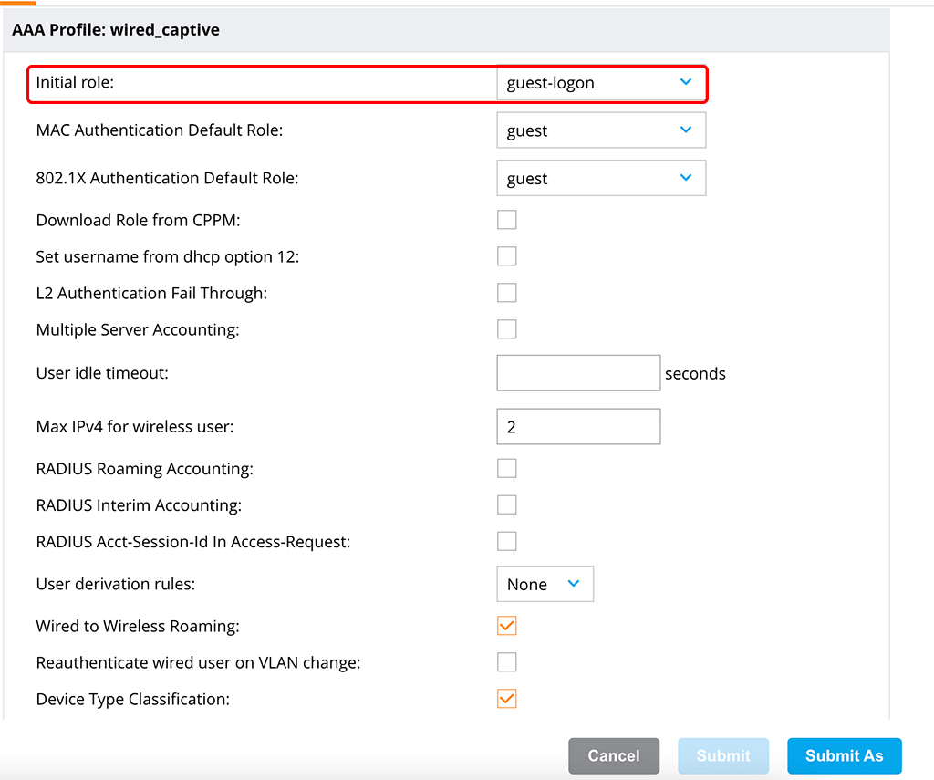 Wired Guest Access - Create AAA Profile