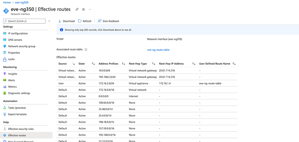 Azure Routing - Effective Routes