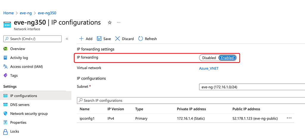 Azure Routing - Enable IP Forwarding