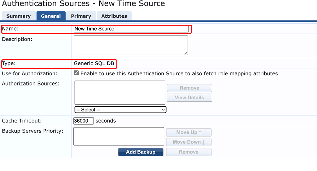 Add New Authentication Source - General