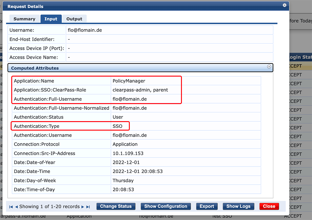 ClearPass SSO with Google Workspace - Access Tracker Input