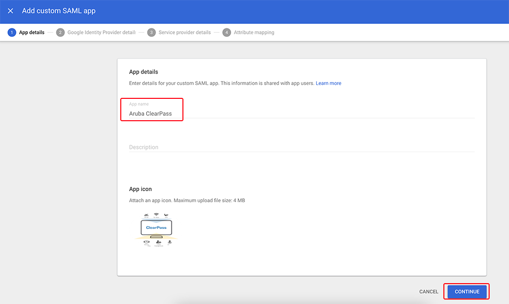 ClearPass SSO with Google Workspace - Add App Name