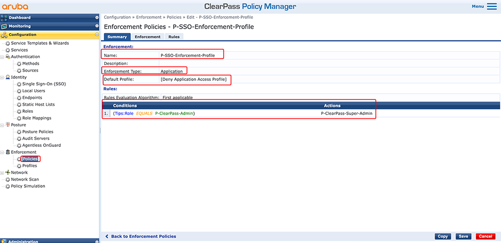 ClearPass SSO with Google Workspace - Add Enforcement Policy