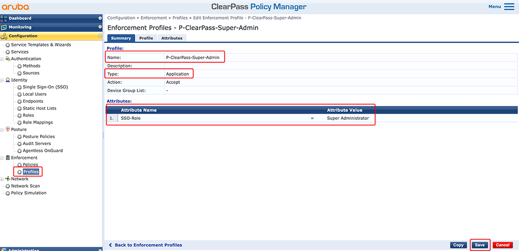 ClearPass SSO with Google Workspace - Add Enforcement Profile