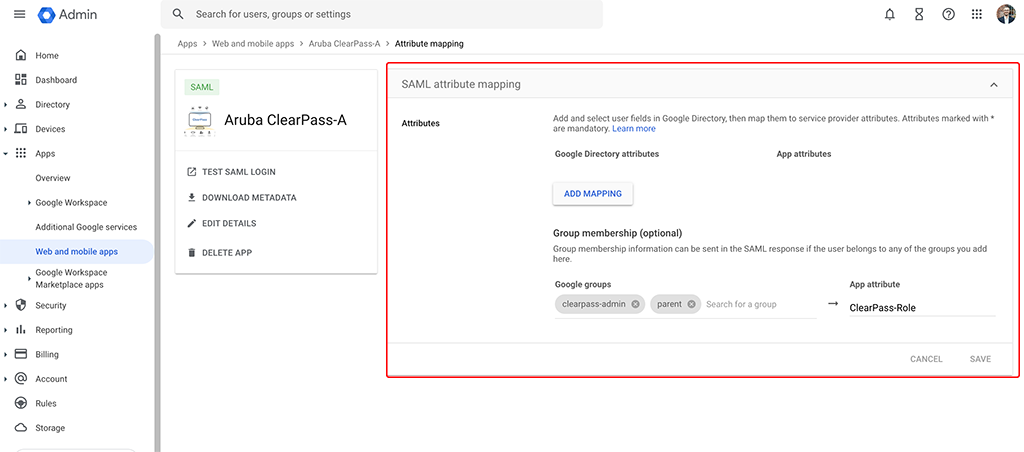 ClearPass SSO with Google Workspace - Add Groups to SAML