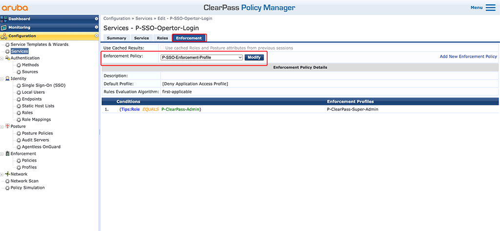 ClearPass SSO with Google Workspace - Add SSO Service Enforcement