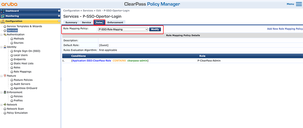 ClearPass SSO with Google Workspace - Add SSO Service Role Mapping