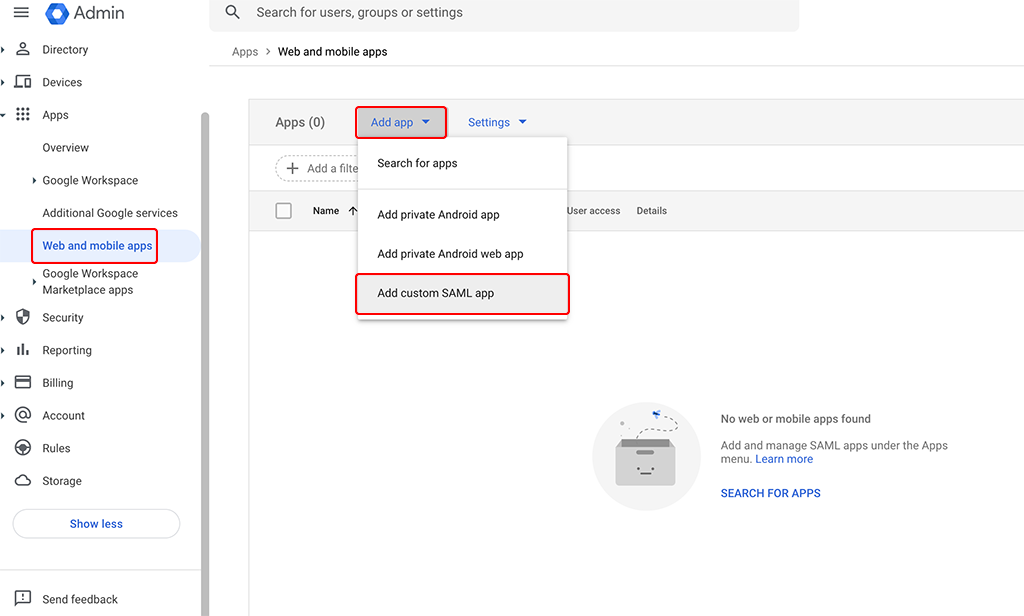 ClearPass SSO with Google Workspace - Add custom SAML App