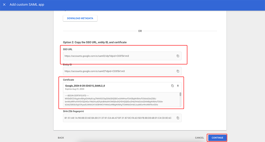 ClearPass SSO with Google Workspace - Get SSO URI and Cerrtificate