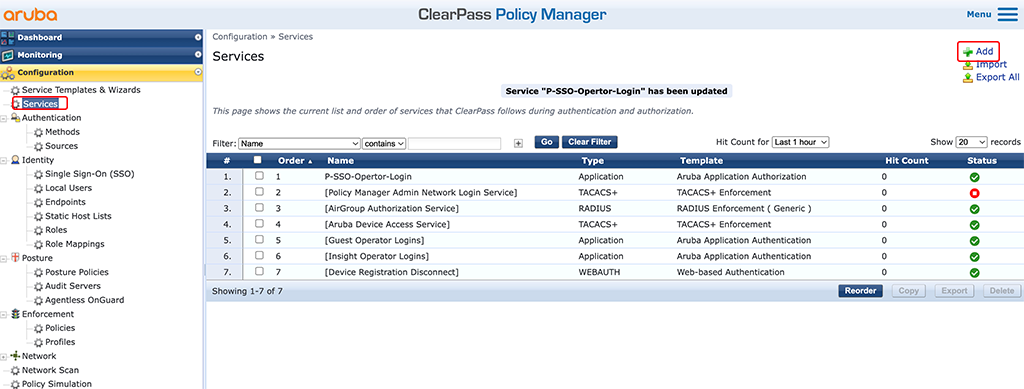 ClearPass SSO with Google Workspace - Services