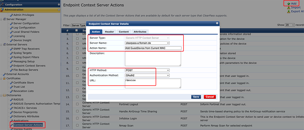 Create Context Server Action - Action Tab