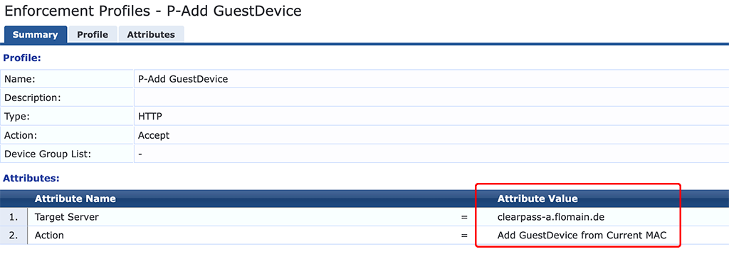 Enforcement Profile to Create new Device in GuestDeviceDB