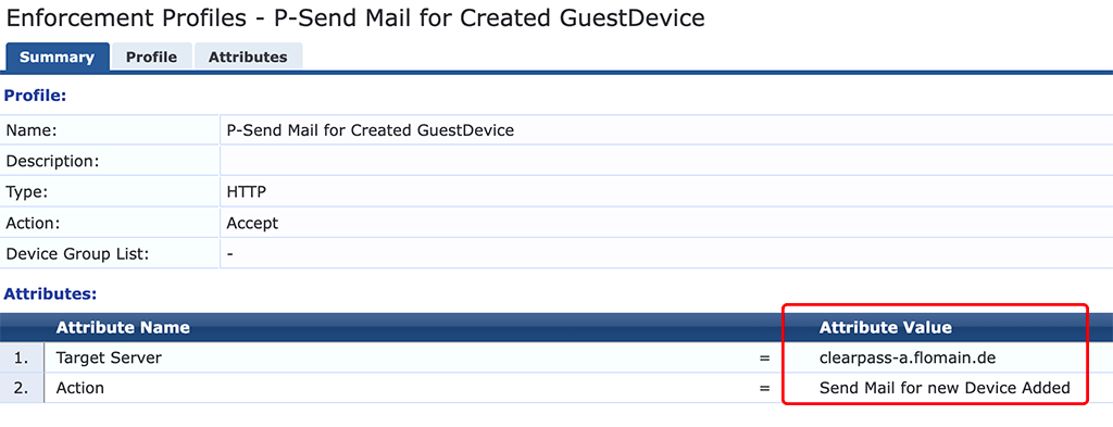 Enforcement Profile to Send a Mail