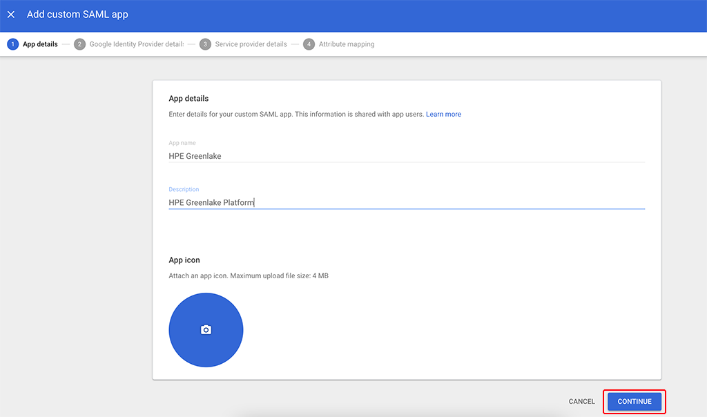 Add SAML App for HPE Greenlake SSO - App Details