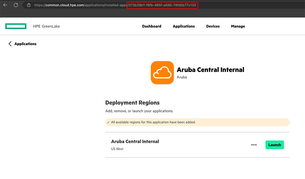 Aruba Central app cid